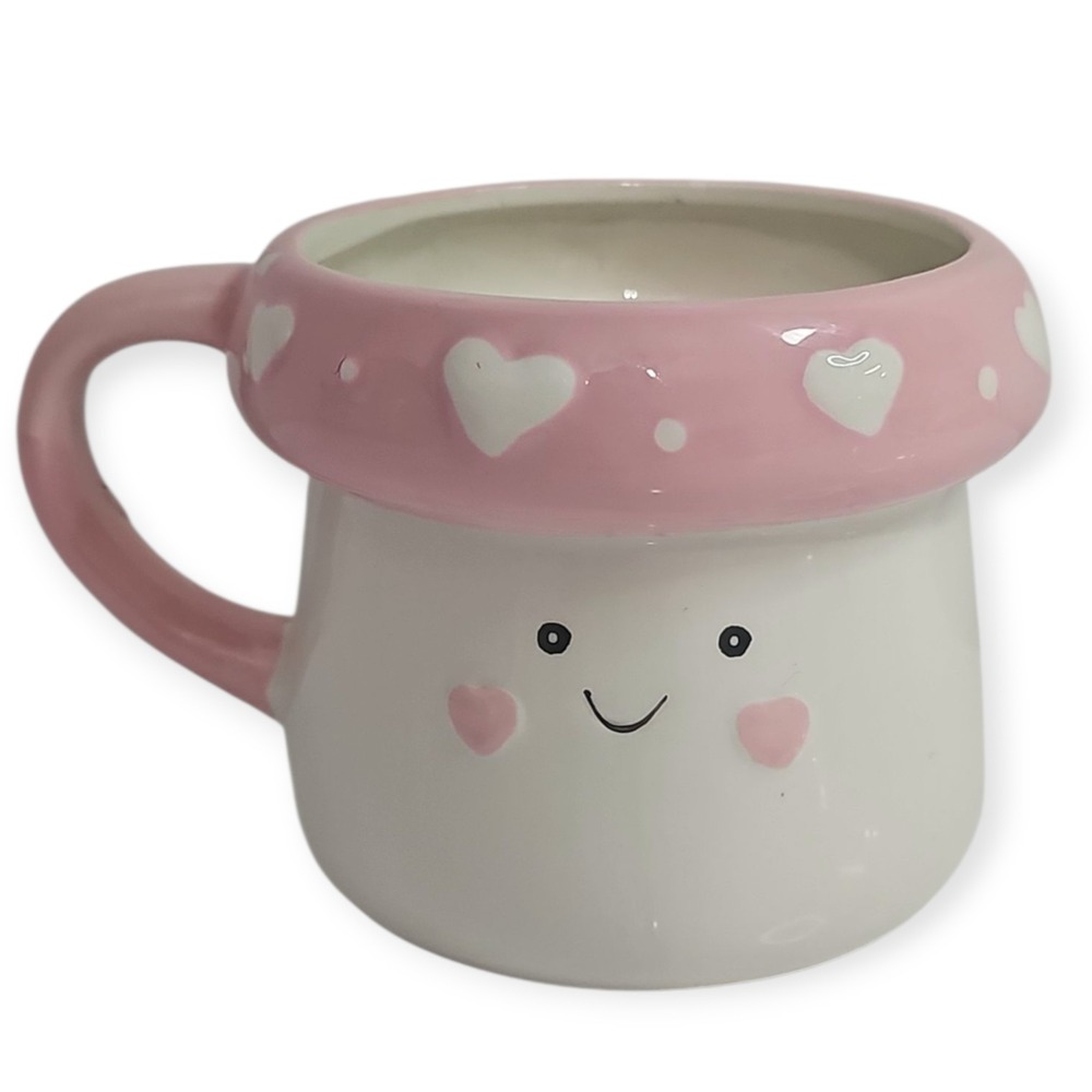 Baby Mushroom Pink‎ & White Ceramic 20oz Coffee Mug Cottagecore Kawaii